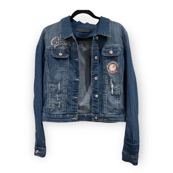 Coogi Embroidered Denim Patch Jacket Dark Blue Large - Picture 1 of 11